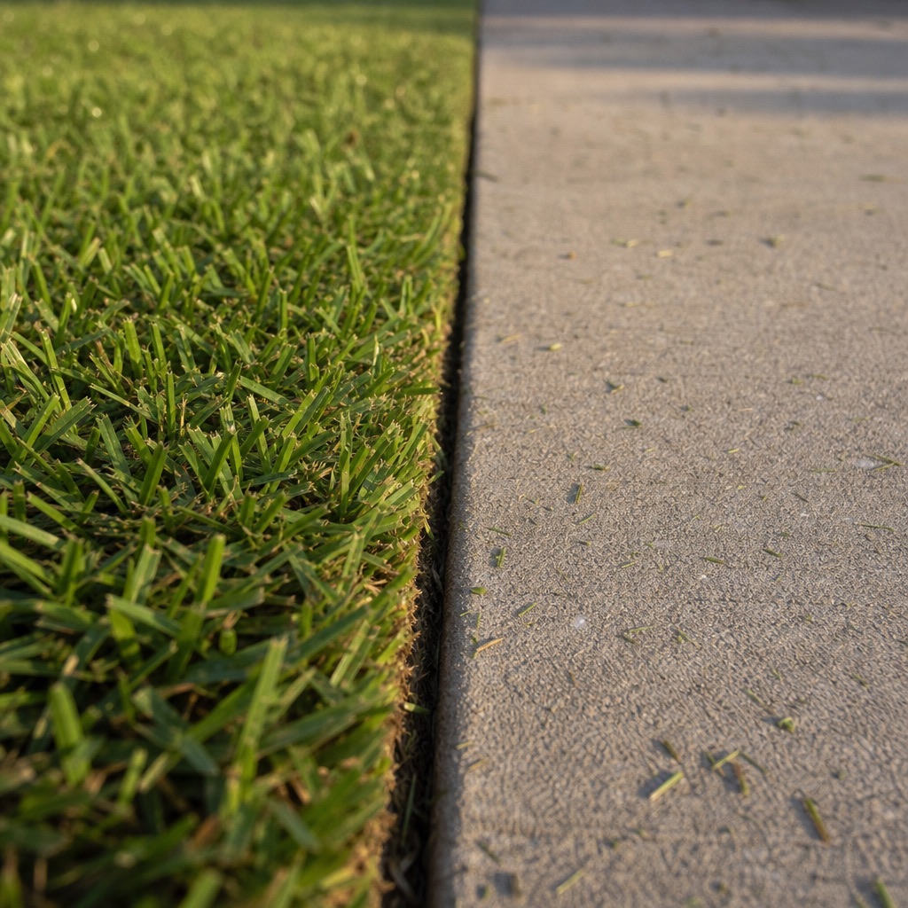 A razor straight edge between lawn and sidewalk